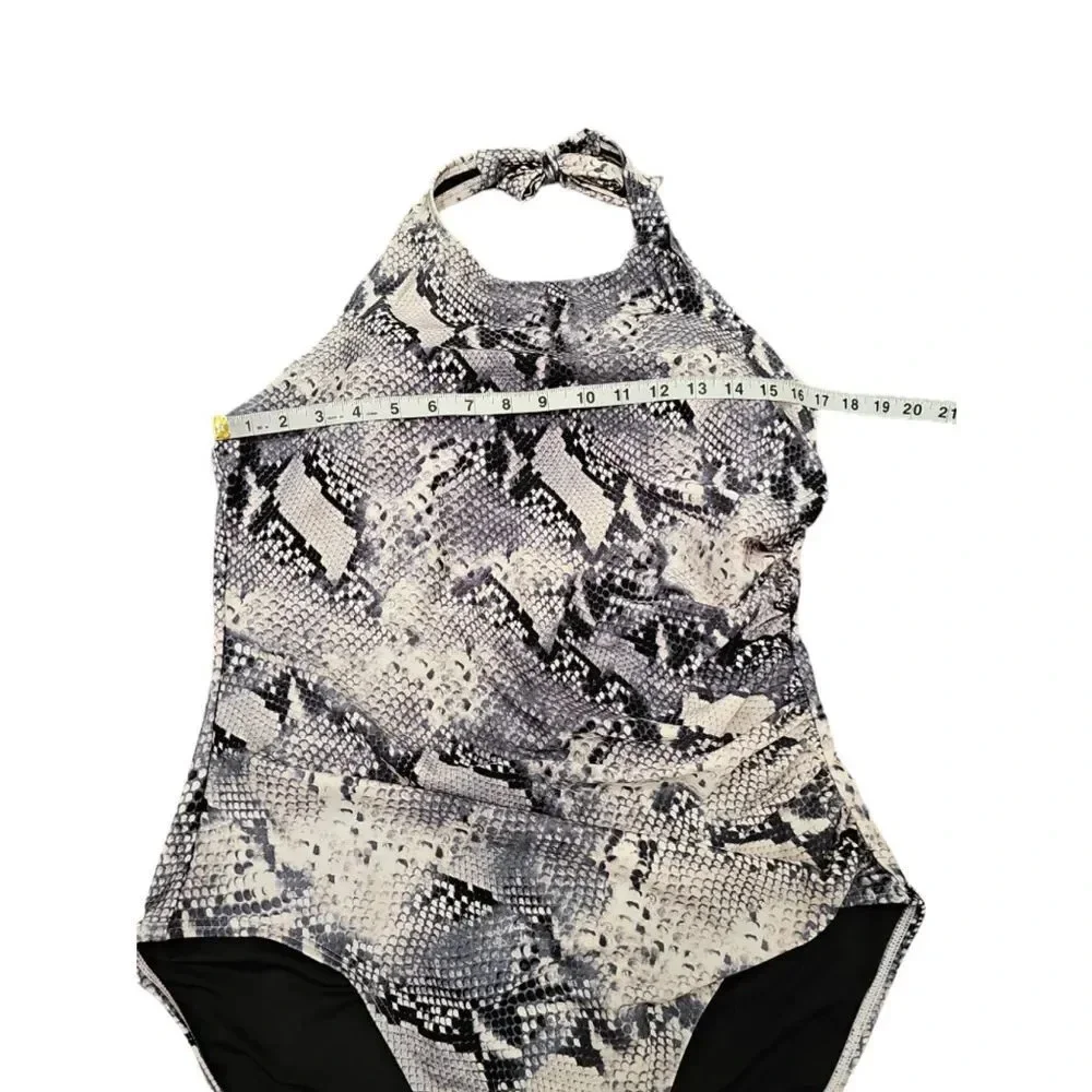 NWOT Calvin Klein Printed High-Neck Halter One-Piece Swimsuit Sz 18